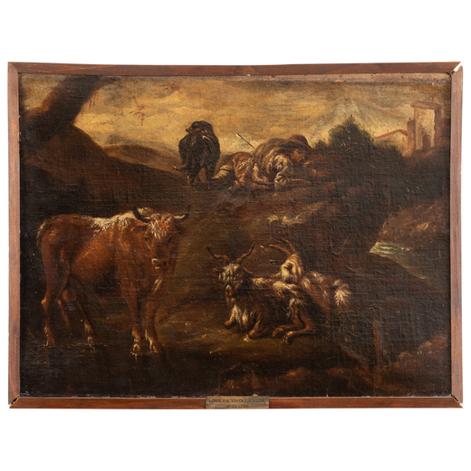 ROSA DA TIVOLI (cerchia di) (Sankt Goar, 1657 - Roma, 1706)<br>Pastore<br>Olio su tela, cm 45X60