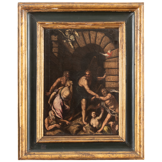 ORAZIO FARINATI (cerchia di) (Verona, 1559 - 1616)<br>Cristo al Limbo<br>Olio su tavola, cm 42,5X31,