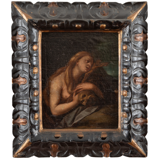 PITTORE EMILIANO DEL XVIII SECOLO  Maddalena<br>Olio su tela, cm 26X21