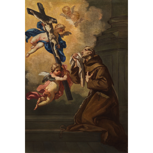 CLAUDIO FRANCESCO BEAUMONT  (Torino, 1694 - 1766) <br>Santo in preghiera<br>Olio su tela, cm 61X41