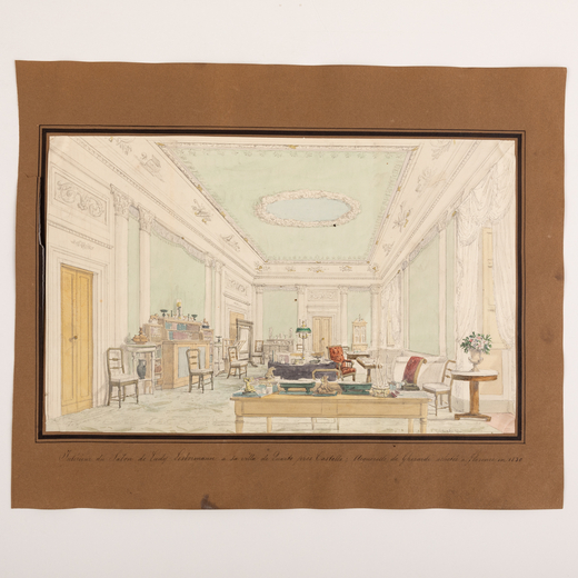 GIUSEPPE GHERARDI (Firenze, 1788 - 1884)<br>Interno del salone di lady Lesbormann della villa di Qua