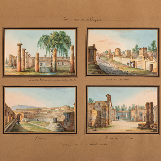 PITTORE DEL XIX SECOLO Vedute di Pompei raffiguranti Castro Pretorio, La via dei Sepolcri, Larena, L