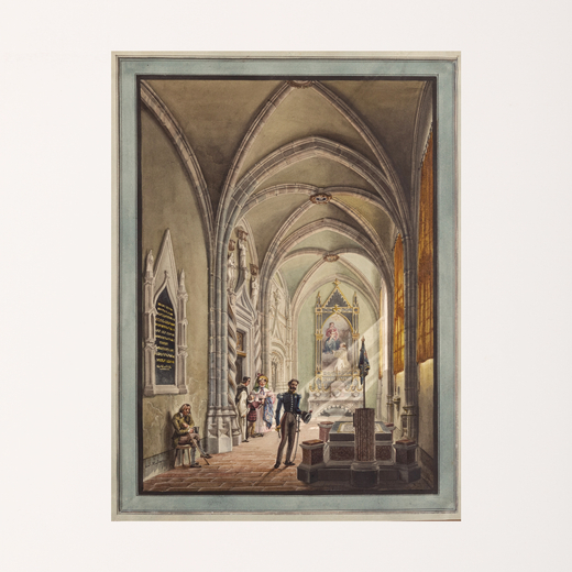 GIOVANNI MIGLIARA (Alessandria, 1785 - Milano, 1837)<br>Interno di chiesa<br>Firmato Gio Migliara in