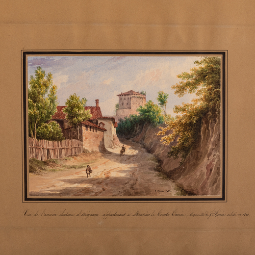 FRANCESCO GONIN (Torino, 1808 - Giaveno, 1889)<br>Vista dellantico castello di Orignano del Conte Ca