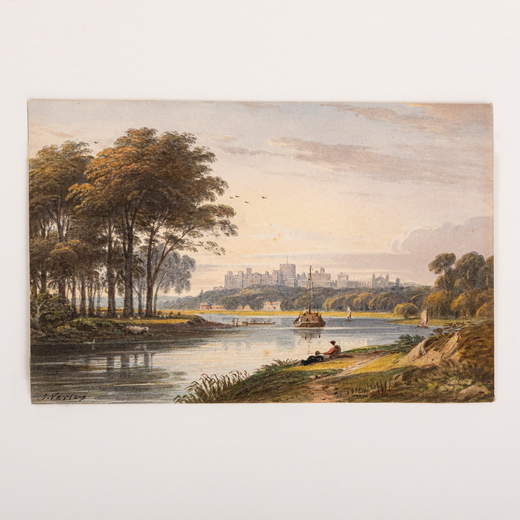 JOHN VARLEY II (Gran Bretagna, 1850 - 1933)<br>Il Tamigi con il castello di Windsor, 1833<br>Firmata