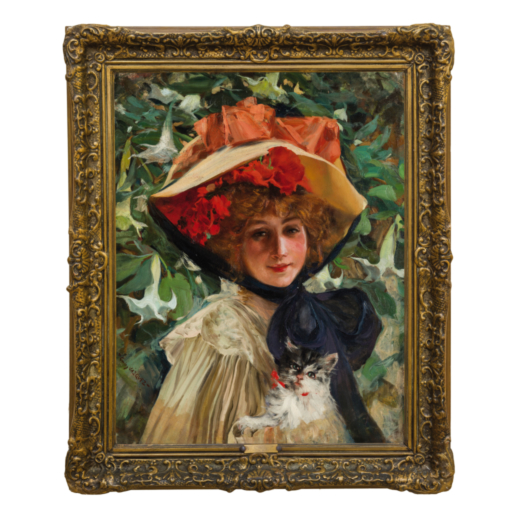 CARLOS VAZQUEZ UBEDA (Ciudad Reale, 1869 - Barcelone, 1944)<br>Femme au chapeau<br>Signé Cárlos Va