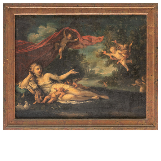 ANTOINE COYPEL (attr. a) (Parigi, 1661 - 1752)<br>Venere con amorini<br>Olio su tela, cm 47,5X59,5
