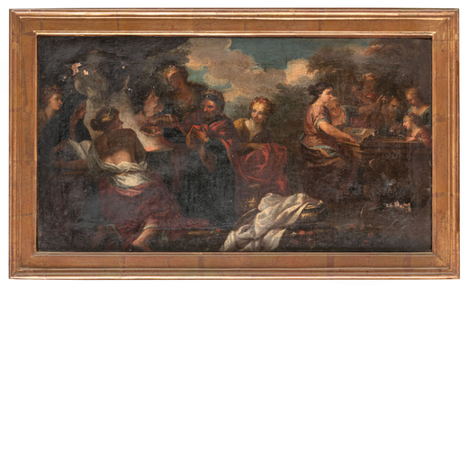 PITTORE FIORENTINO DEL XVII-XVIII SECOLO Scena biblica<br>Olio su tela, cm 31,5X56,5