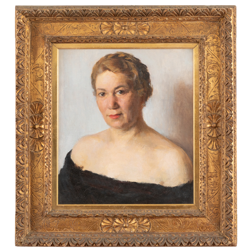 ANTONIO SCHIAFFINO Camogli, 1879 - Quarto, 1968<br>Ritratto di donna<br>Olio su cartone telato, cm 4