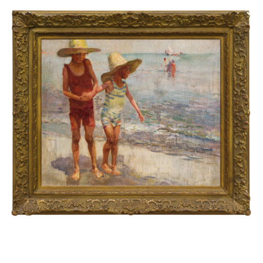 JOSE NAVARRO LLORENS (Valence, 1867- 1923) <br>Les enfants jouant sur la plage<br>Signé L.Navarro e