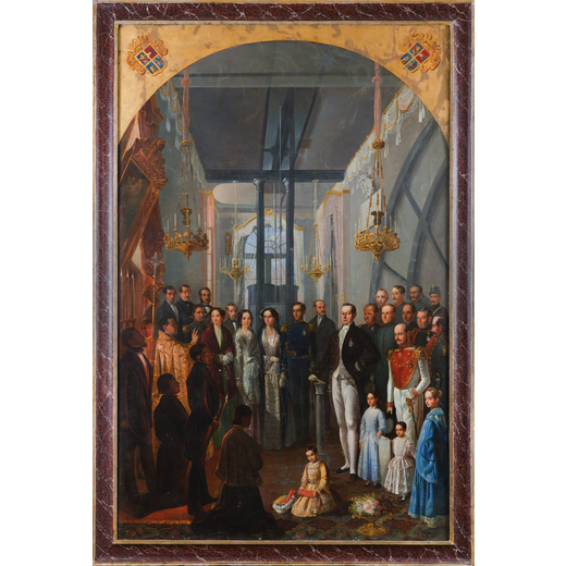 PITTORE DEL XIX SECOLO Cerimonia dellapertura della prima cartiera a Napoli<br>Olio su tela, cm 195X