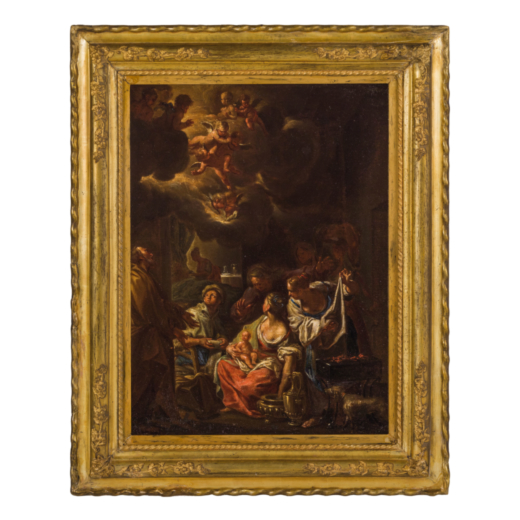 FRANCESCO TREVISANI (Capodistria, 1656 - Roma, 1746)<br>Nascita della Vergine<br>Olio su tela, cm 66