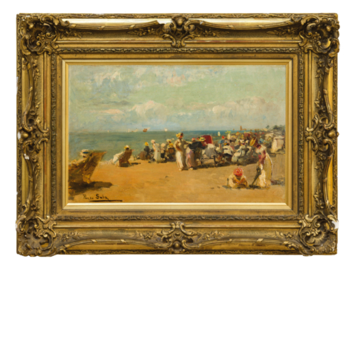 PAOLO SALA (Milan, 1859- 1924)  <br>Les baigneurs sur la plage<br>Signé Paolo Sala en bas à gauche