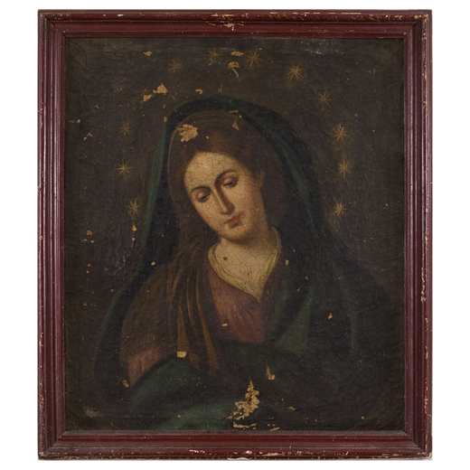 PITTORE DEL XVIII-XIX SECOLO Maria Vergine<br>Olio su tela, cm 74X64