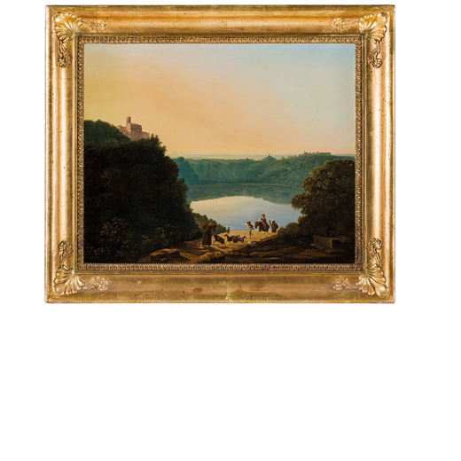 DANTE RICCI (attr. a) (Serra San Quirico, 1879 - Roma, 1967)<br>Veduta del lago di Nemi  <br>Olio su