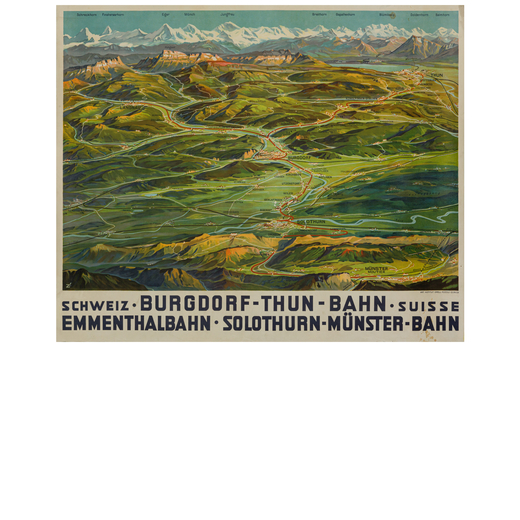 Burgdorf-Thun-Bahn Manifesto Litografia [Non Telato]<br>Monogrammato ZM<br>Attribuito Zimmermann Mau