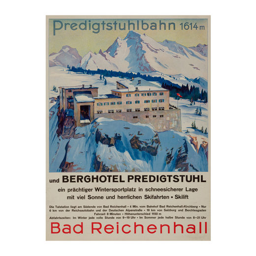 Berghotel, Predigtstuhl Manifesto Litografia [Telato]<br>Anonimo<br>Epoca 1940 ca.<br>Misure h 60 x 