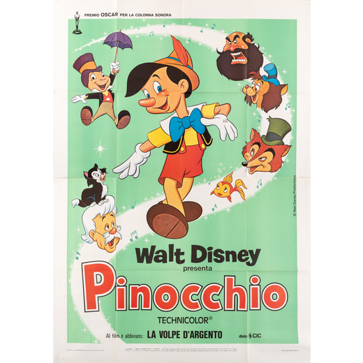 Pinocchio, Walt Disney Manifesto Cinema 4F [Non Telato]<br>Ri-Edizione del 1977<br>Edito Rotolitogra