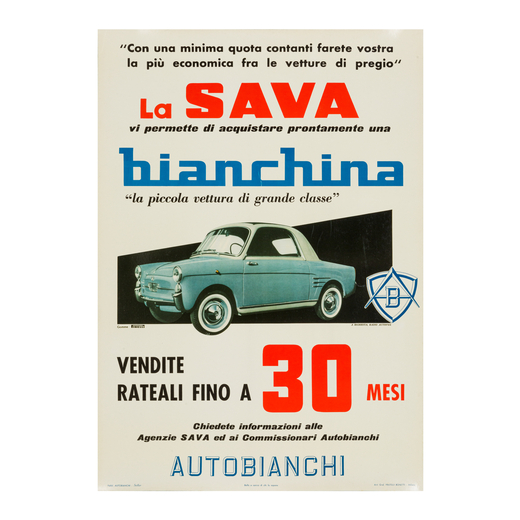 La Sava, Bianchina, Autobianchi Manifesto Espositore su Cartoncino <br>Anonimo<br>Edito Arti Grafich