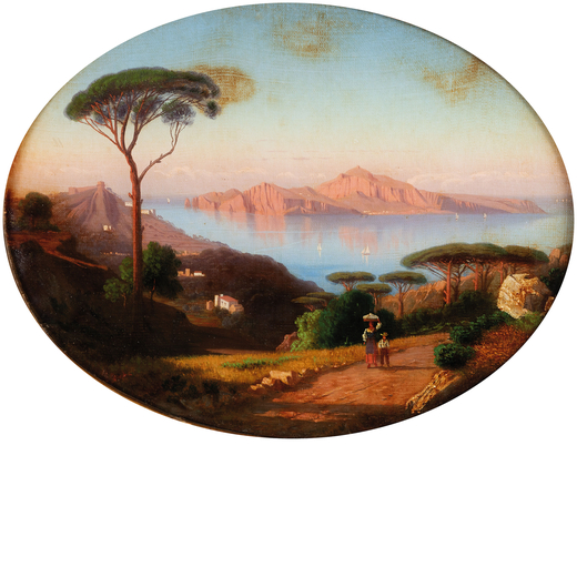 NICOLA PALIZZI (attr. a) Vasto, 1820 - Napoli, 1870<br>Veduta di Capri da Maiori <br>Gouache su cart