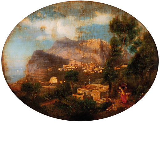 GIUSEPPE CARELLI (attr. a) Napoli, 1859 - Portici, 1921<br>Veduta di Capri<br>Gouache su carta, cm 1
