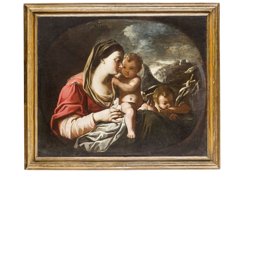 ELISABETTA SIRANI (attr. a) (Bologna, 1638 - 1665)<br>Madonna con il Bambino e San Giovannino<br>Oli