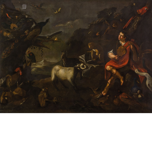 SINIBALDO SCORZA (bottega di)  (Voltaggio, 1589 - Genova, 1631)<br>Orfeo ammansisce gli animali <br>