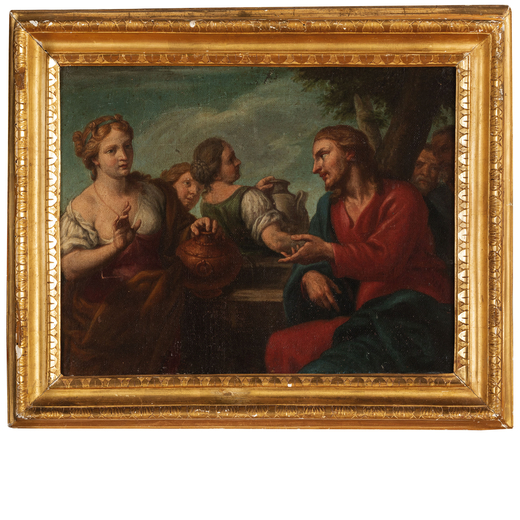 ANTONIO BALESTRA (attr. a) (Verona, 1666 - 1740)<br>Cristo e la Samaritana <br>Olio su tela, cm 32,5