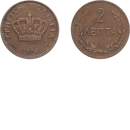 ZECCHE ESTERE. CRETA. PRINCIPE GEORG (1898-1906). 2 LEPTA 1900 Parigi, bronzo, 2 gr, 20 mm. Migliore