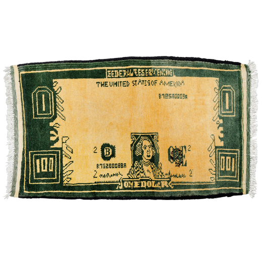 ONE DOLLAR, TAPPETO DI RECENTE MANIFATTURA ORIENTALE, AFGANISTAN, CIRCA 1969 CM80X46<br>Un Dollaro U