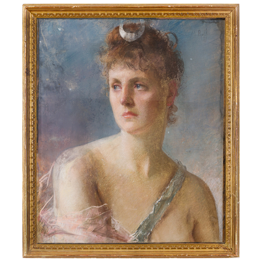 MARGERITE RUFFO 1877<br>Ritratto di Diana<br>Firmato M Ruffo in alto a destra<br>Pastello su cartone