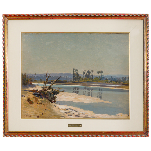 CESARE VIAZZI Alessandria, 1857 ; Predosa, 1943<br>Paesaggio lacustre<br>Firmato C Viazzi in basso a