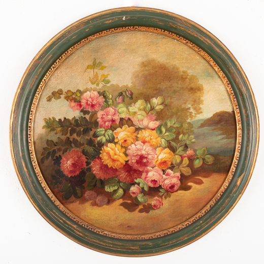 PITTORE DEL XIX-XX SECOLO <br>Paesaggio con fiori<br>Firmato Samuel in basso a sinistra <br>Olio su 