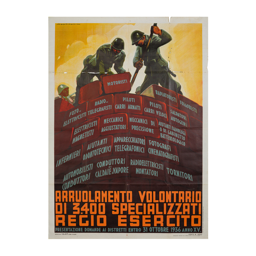 Arruolamento Volontario 1936 Manifesto Litografia [Non Telato]<br>by Martinati Luigi<br>Edito I.G.A.