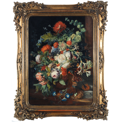 PITTORE DEL XIX SECOLO <br>Natura morta con fiori <br>Olio su tela, cm 69,5X49,3