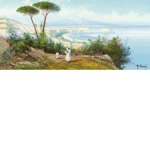 MARIA GIANNI 1873 - 1956<br>Veduta della baia di Napoli con il Vesuvio sullo sfondo <br>Firmato M Gi