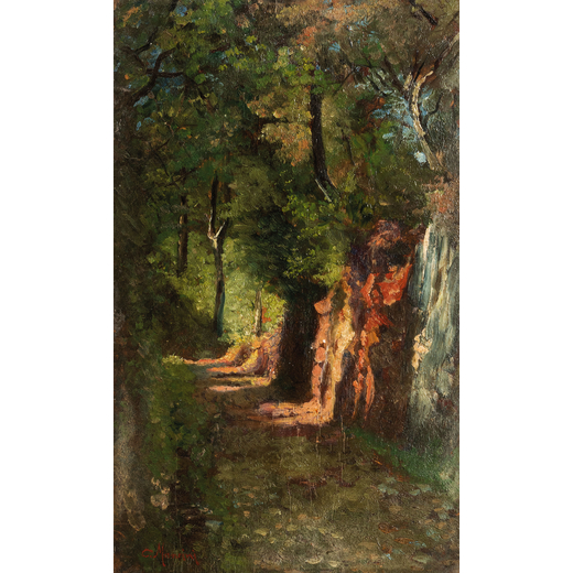 CARLO MANCINI Milano 1829 - 1910<br>Paesaggio con alberi <br>Firmato C Mancini in basso a sinistra <