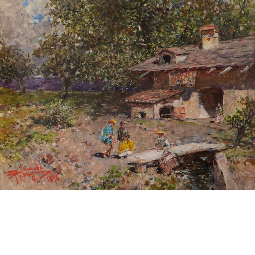 RICCARDO PELLEGRINI Milano, 1863 - Crescenzago, 1934<br>Cascinale a Burgos, Spagna  <br>Firmato Ricc