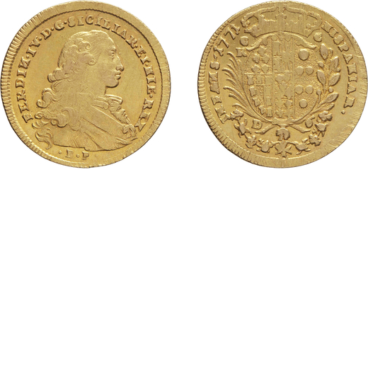 ZECCHE ITALIANE. NAPOLI. FERDINANDO IV (1759-1799). 6 DUCATI 1771  Oro, 8,85 gr; 27 mm. Leggeri graf