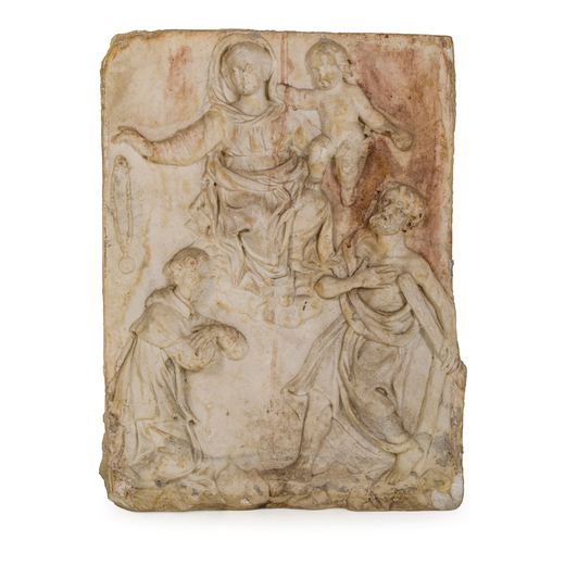 RILIEVO IN MARMO, XVIII-XIX SECOLO raffigurante ascensione della Vergine con Santi; usure, sbeccatur