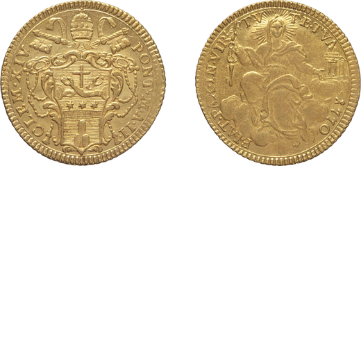 MONETE PAPALI. CLEMENTE XIV (1740-1758). ZECCHINO 1770  Roma. Oro, 3,38 gr. 21,5 mm. BB/qSPL<br>D: C