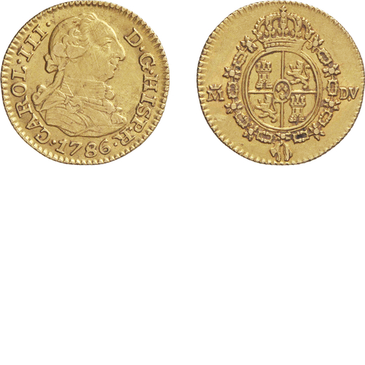 ZECCHE ESTERE. SPAGNA. CARLO III (1759-1788). MEZZO SCUDO 1786 Madrid. Oro, 1,74 gr, 14,5 mm. BB<br>