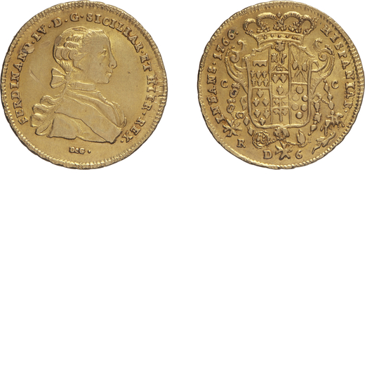 ZECCHE ITALIANE. NAPOLI. FERDINANDO IV (1759-1799). 6 DUCATI 1766 Oro, 8,82 gr, 27 mm. Meglio di BB/
