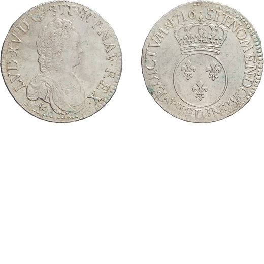 ZECCHE ESTERE. FRANCIA. LUIGI XV (1715-1774). SCUDO 1716 D Lione. Argento, 30,26 gr, 42 mm. BB<br>D: