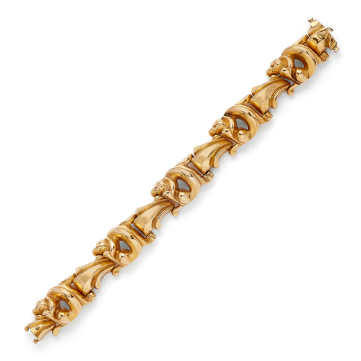 BRACCIALE IN ORO eseguito con una serie di maglie stilizzate in oro, punzone 750 con bollo del fasci