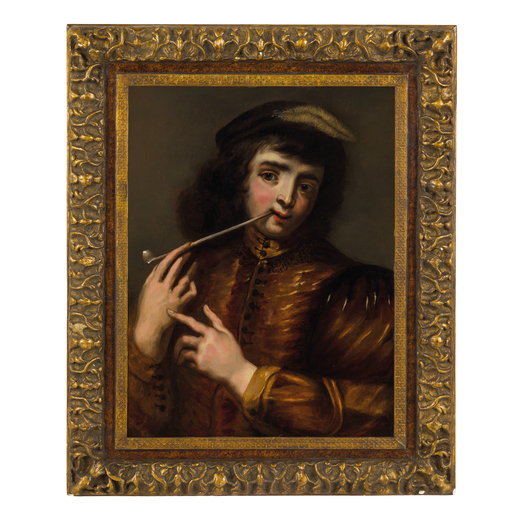 JAN COSSIERS (attr. a) (Anversa, 1600 - 1671)<br>Ragazzo con pipa<br>Olio su tavola, cm 64X49