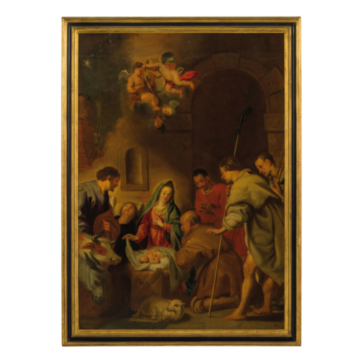GASPAR DE CRAYER (seguace di) (Anversa, 1582 - Gand, 1662)<br>Adorazione dei pastori<br>Olio su tela
