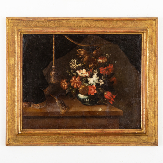 ANDREA SCACCIATI (attr. a) (Firenze, 1642 - 1704)<br>Vaso fiorito<br>Olio su tela, cm 59,5X73