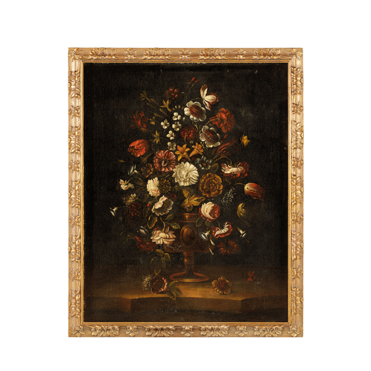 PITTORE DEL XVIII-XIX SECOLO Vaso fiorito<br>Olio su tela, cm 103,5X80