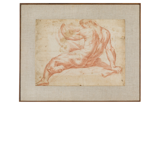PITTORE DEL XVIII-XIX SECOLO Studio di nudo <br>Sanguigna su carta, cm 30X39